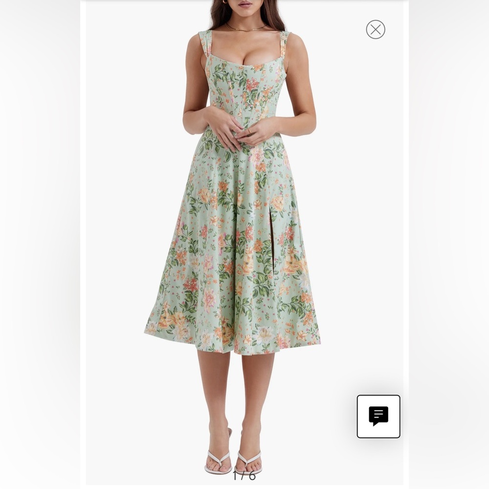 House of CB Floral Midi Dress - Green and Pink
